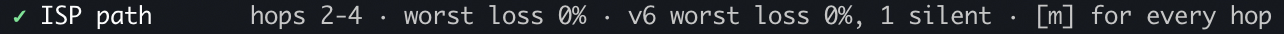 The ISP path rung of the analysis ladder: a green tick, the words ISP path, and the detail hops 2-4, worst loss 0%